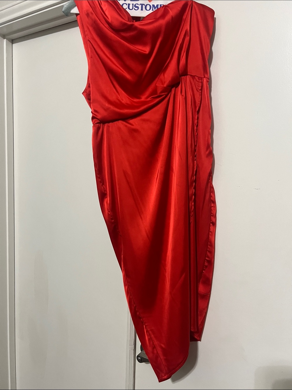 Amazon Red One-Shoulder Satin Evening Dress